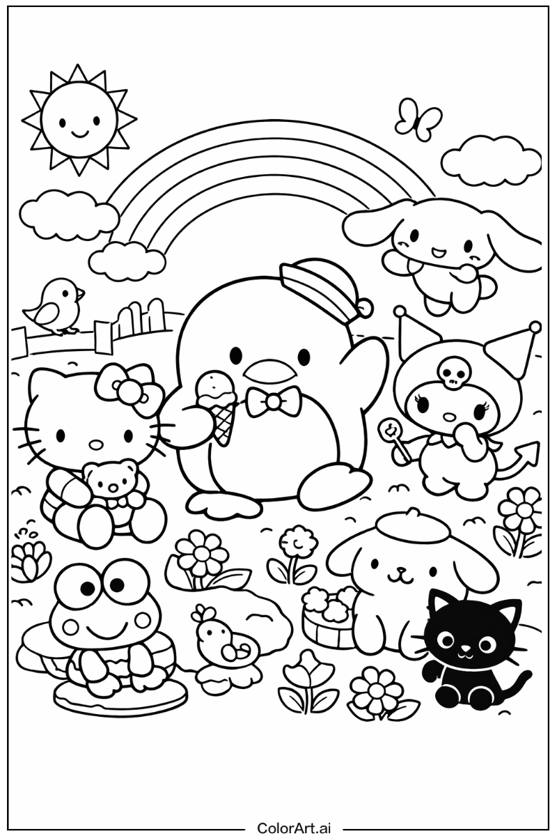 Hello kitty and friends with Tuxedosam Theme