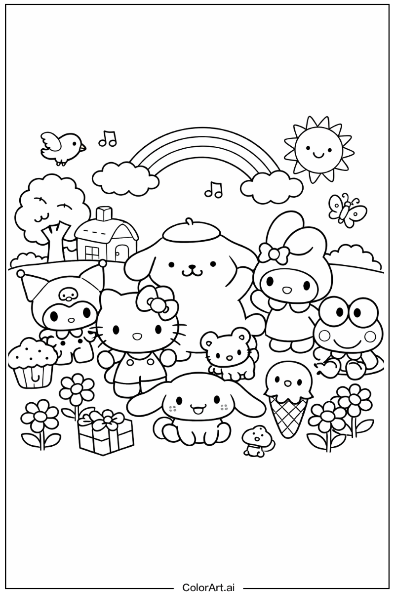 Hello kitty and friends with Pompompurin Theme 2