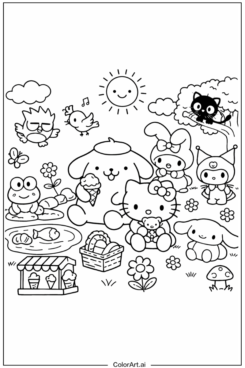 Hello kitty and friends with Pompompurin Theme