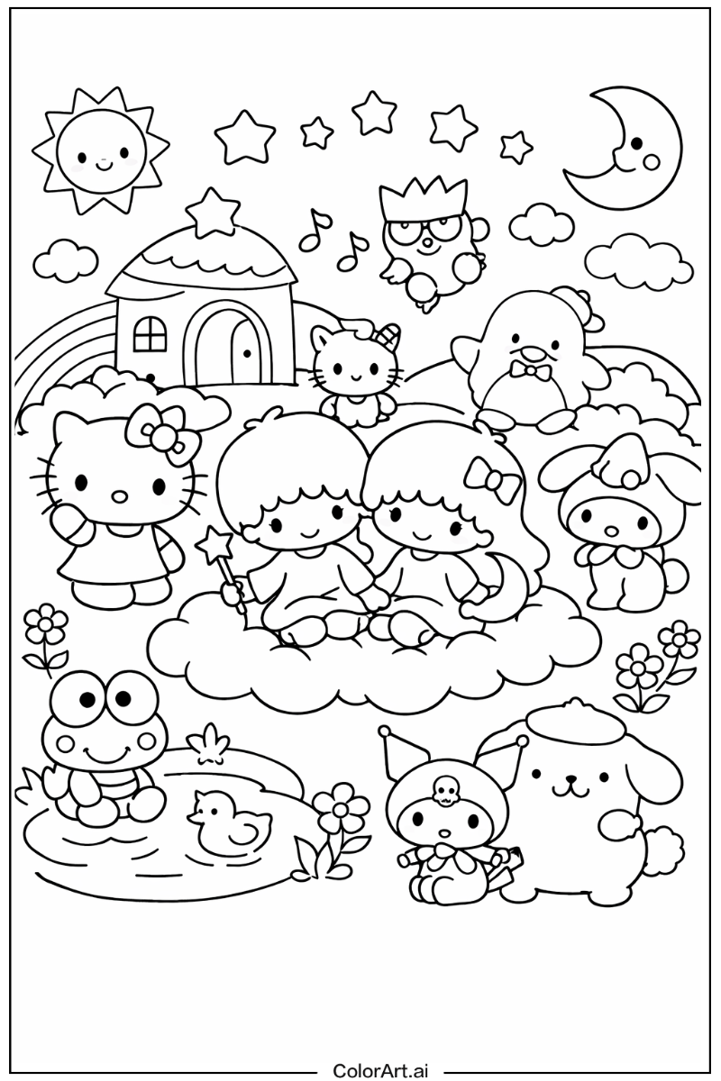 Hello kitty and friends with Little twin stars Theme