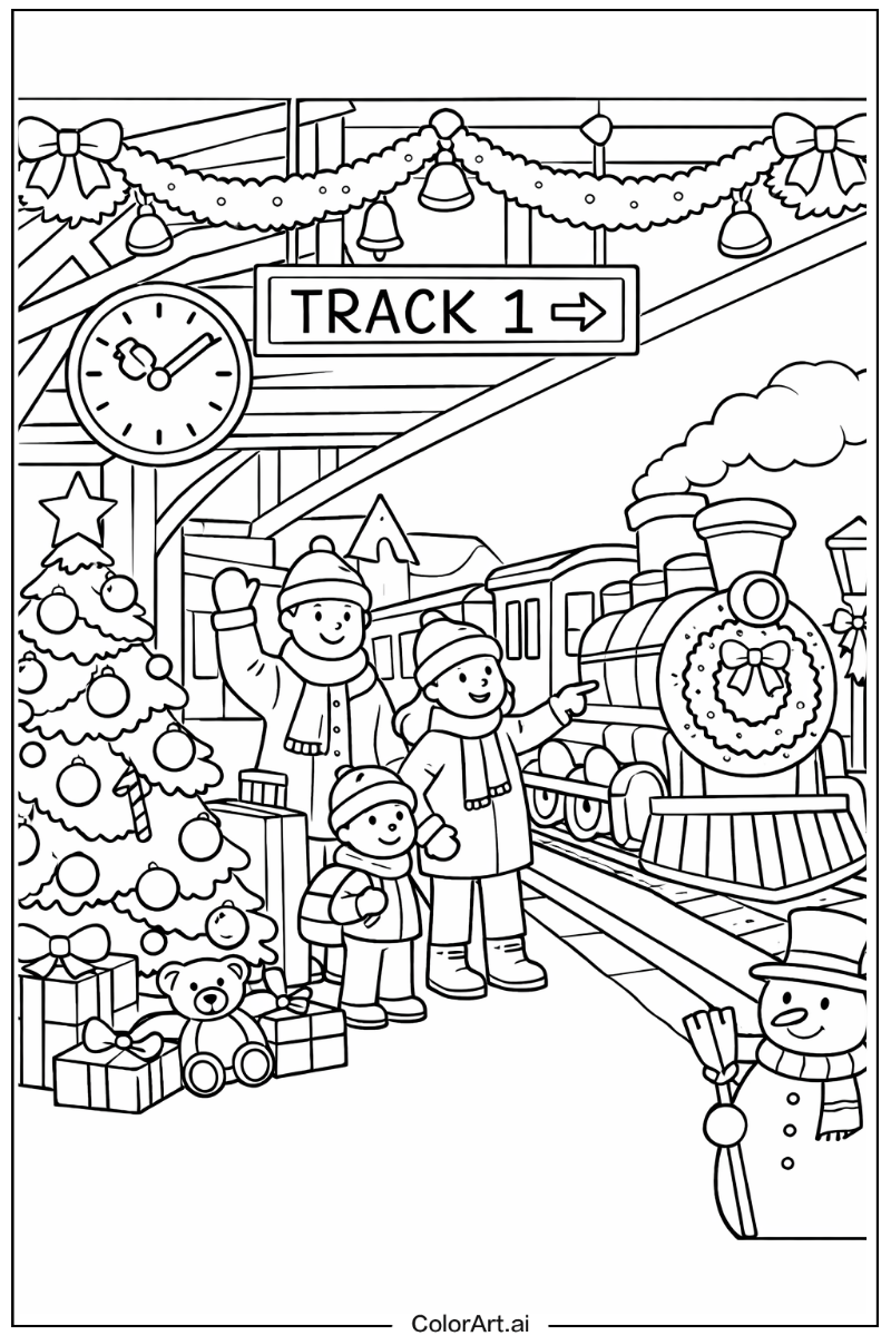 Train station Holiday Scene