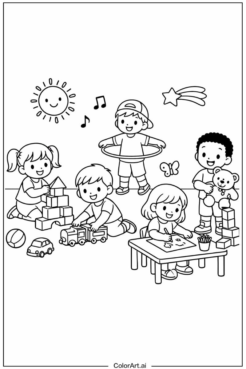 Kindergarten kids playing Kindergarten Scene