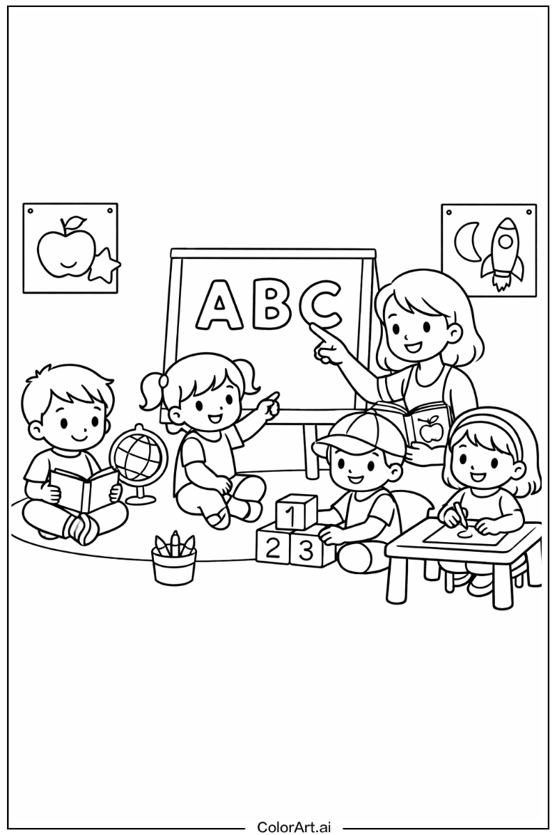 Kindergarten with Kindergarten children learning Theme