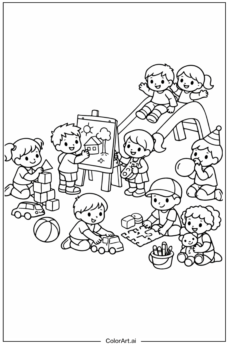 Kindergarten kids playing Kindergarten Scene 2