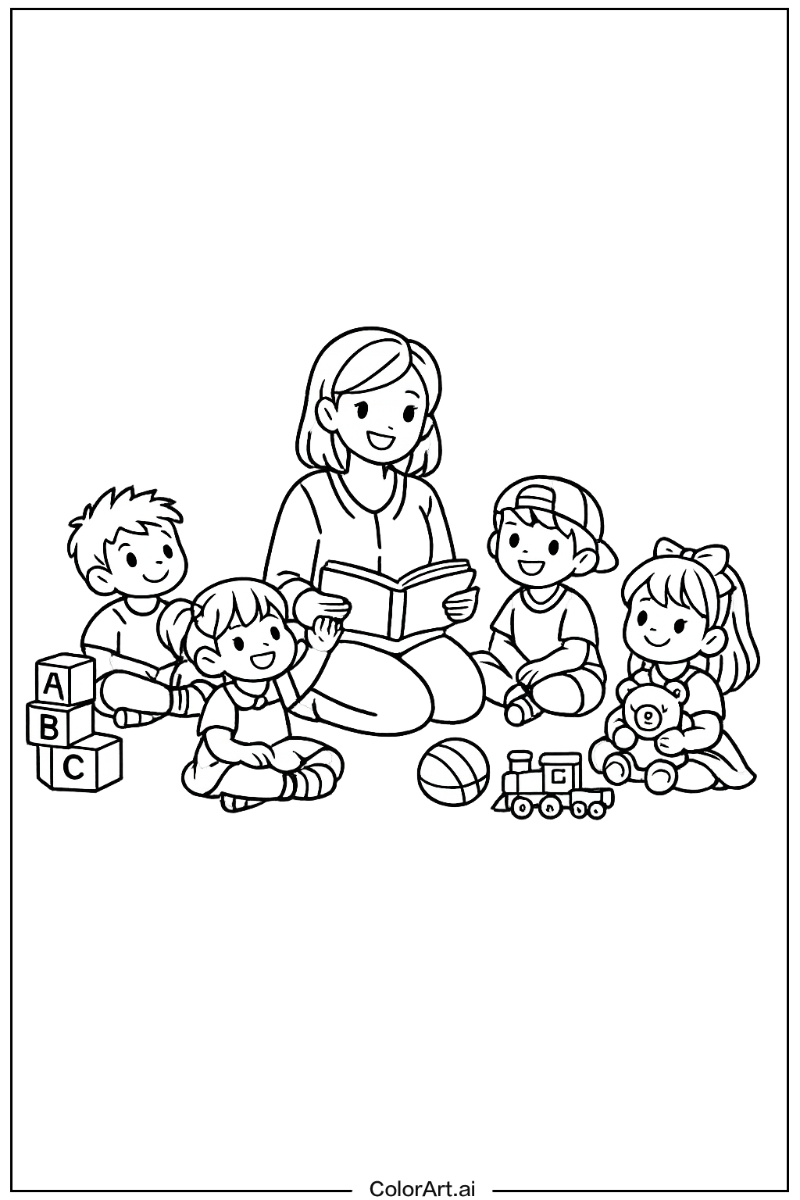 Kindergarten teacher and students Kindergarten Scene 2