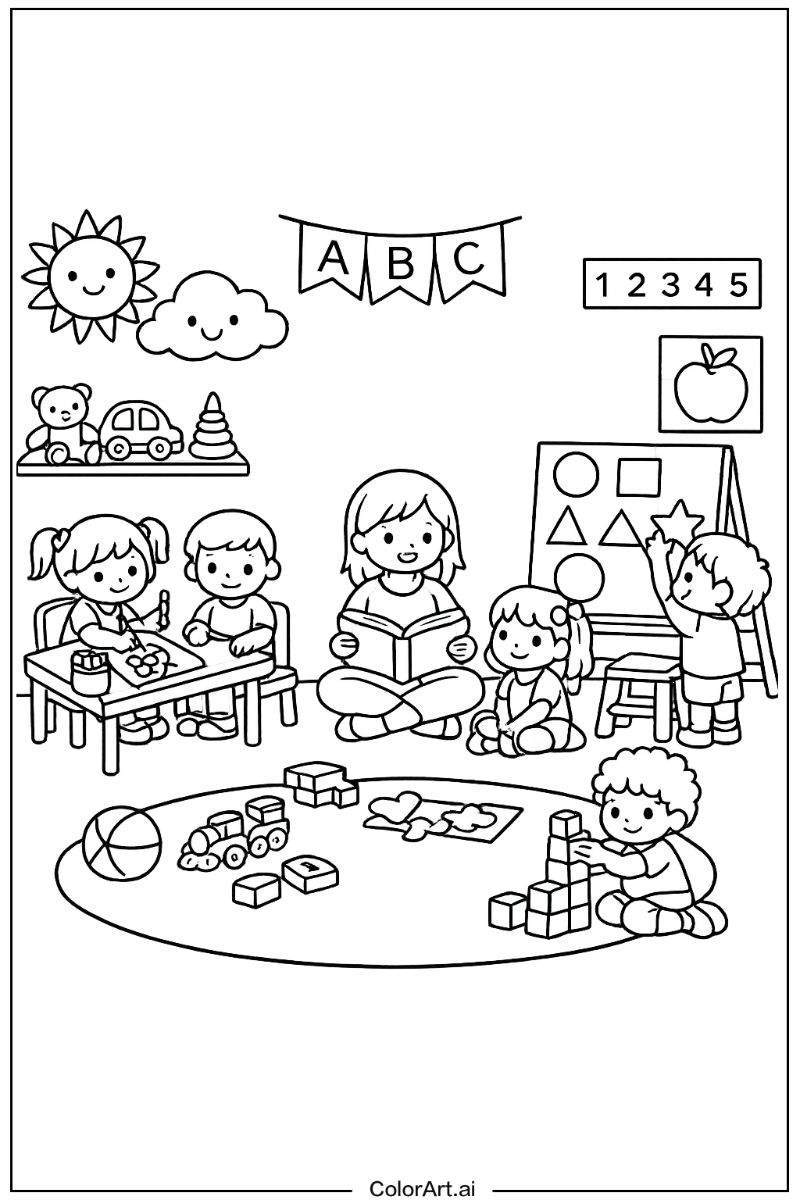 Kindergarten with Kindergarten learning scene Theme