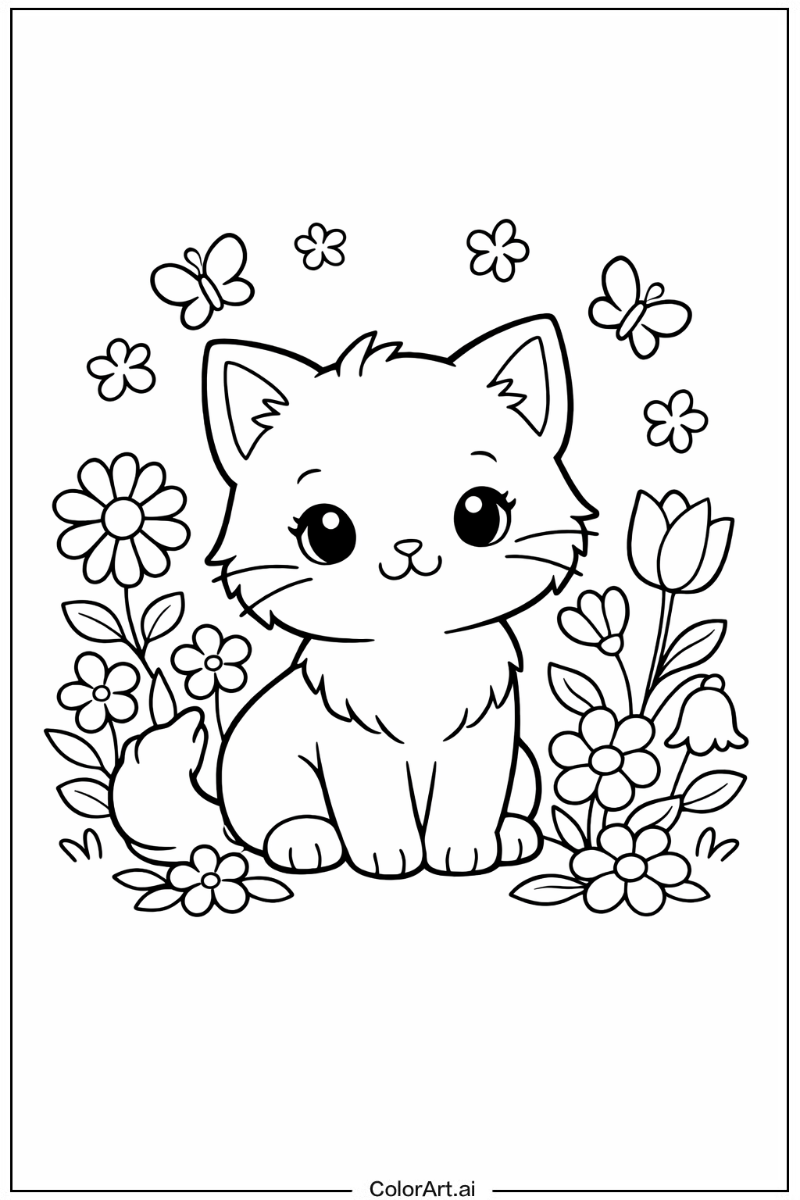 Kitten with Flowers 2