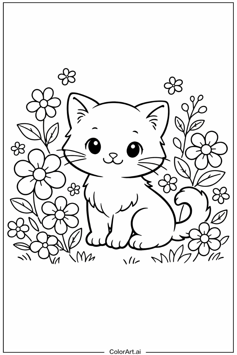 Kitten with Flowers 3