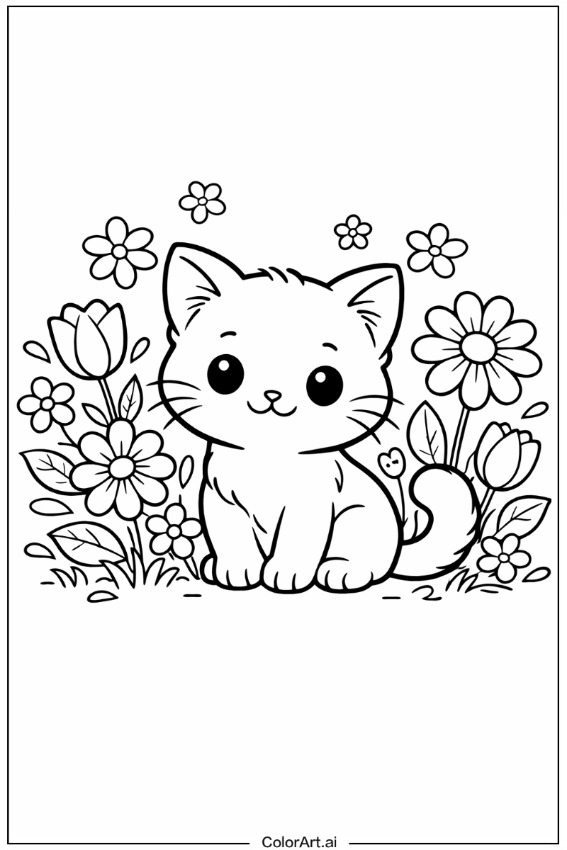 Kitten with Flowers 5