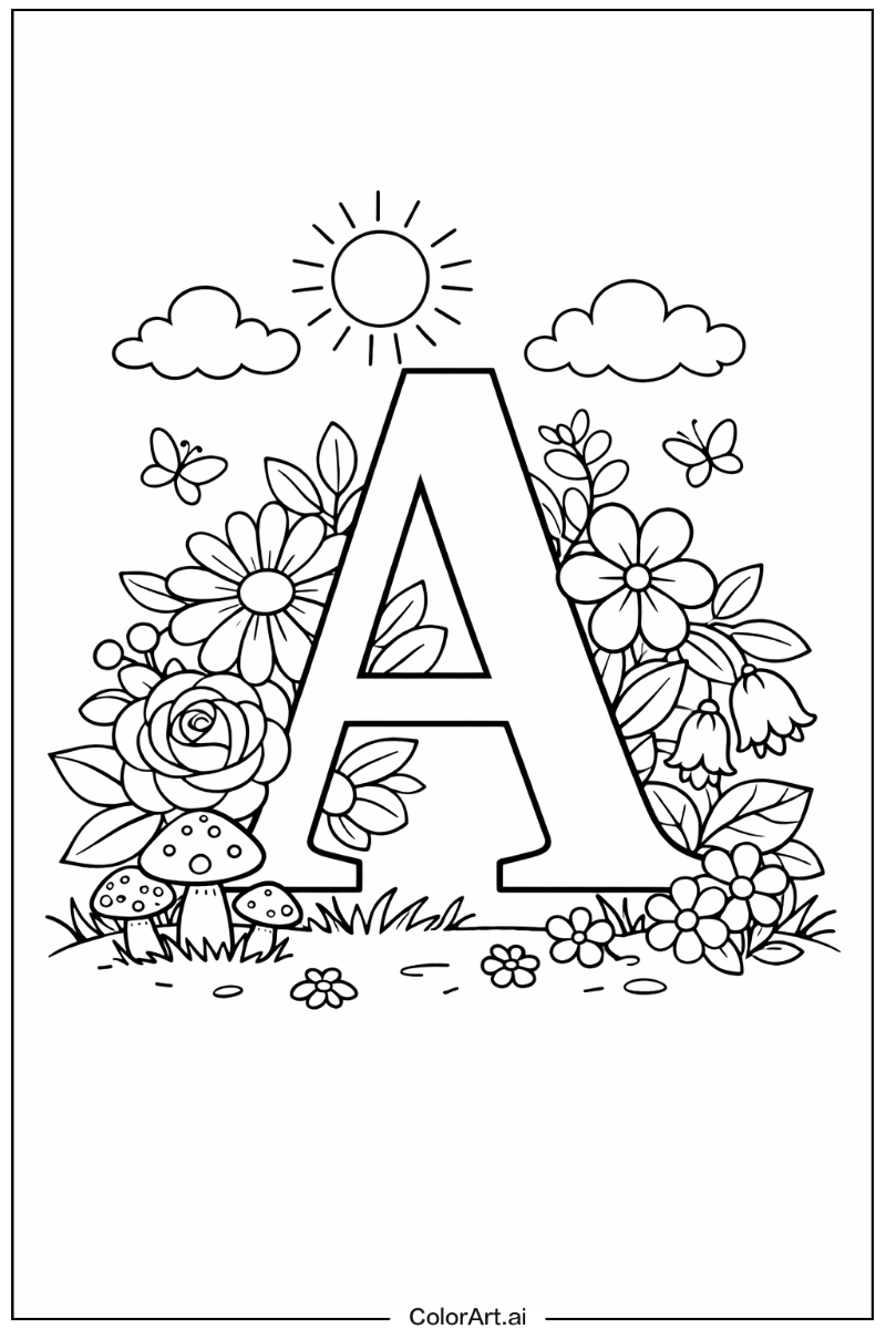 Letter A with Floral letter a Theme