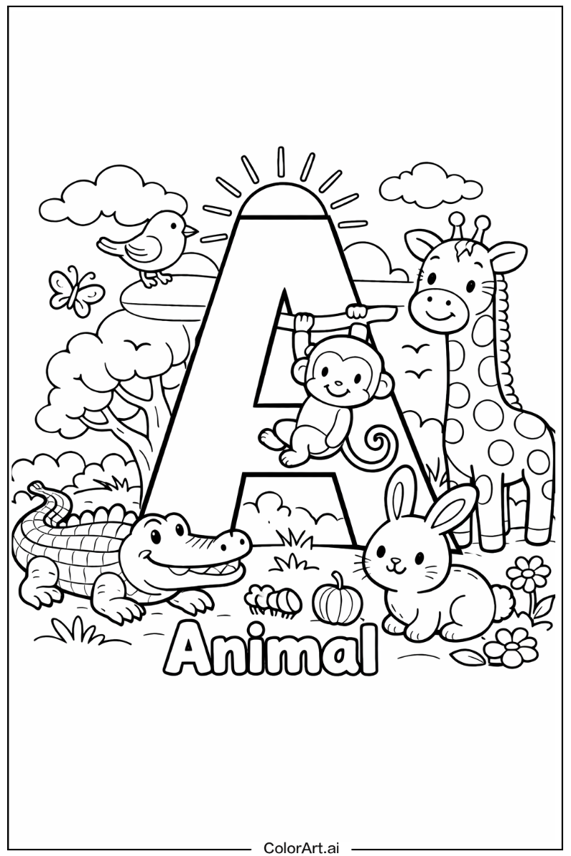 Letter A with A is for animal Theme