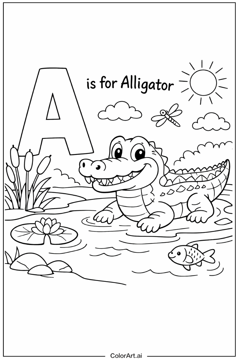 Letter A with A is for alligator Theme