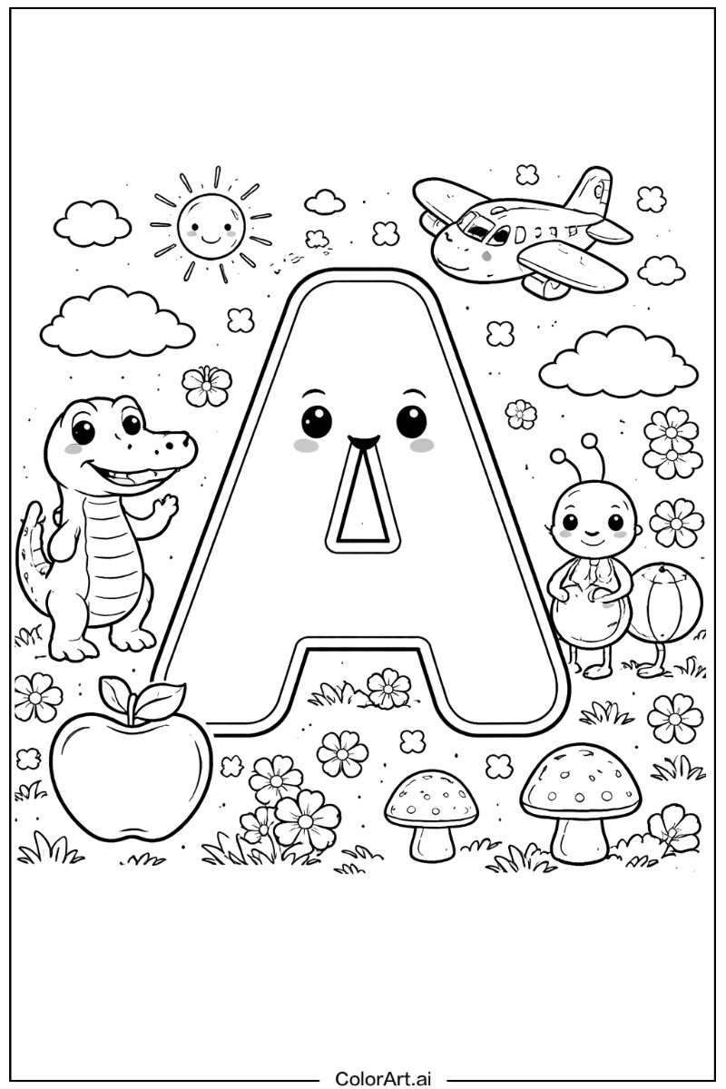 Letter A with Fun letter a Theme