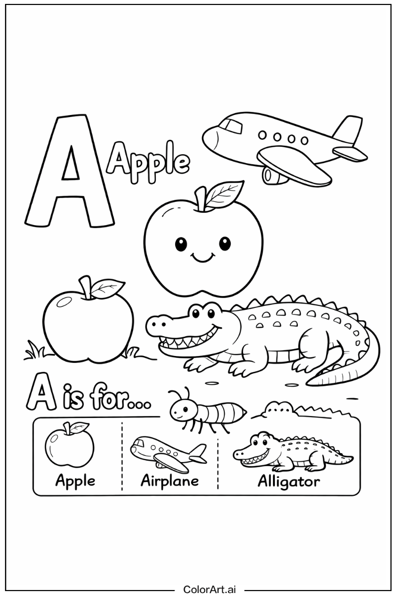 Letter A with Learning alphabet a Theme