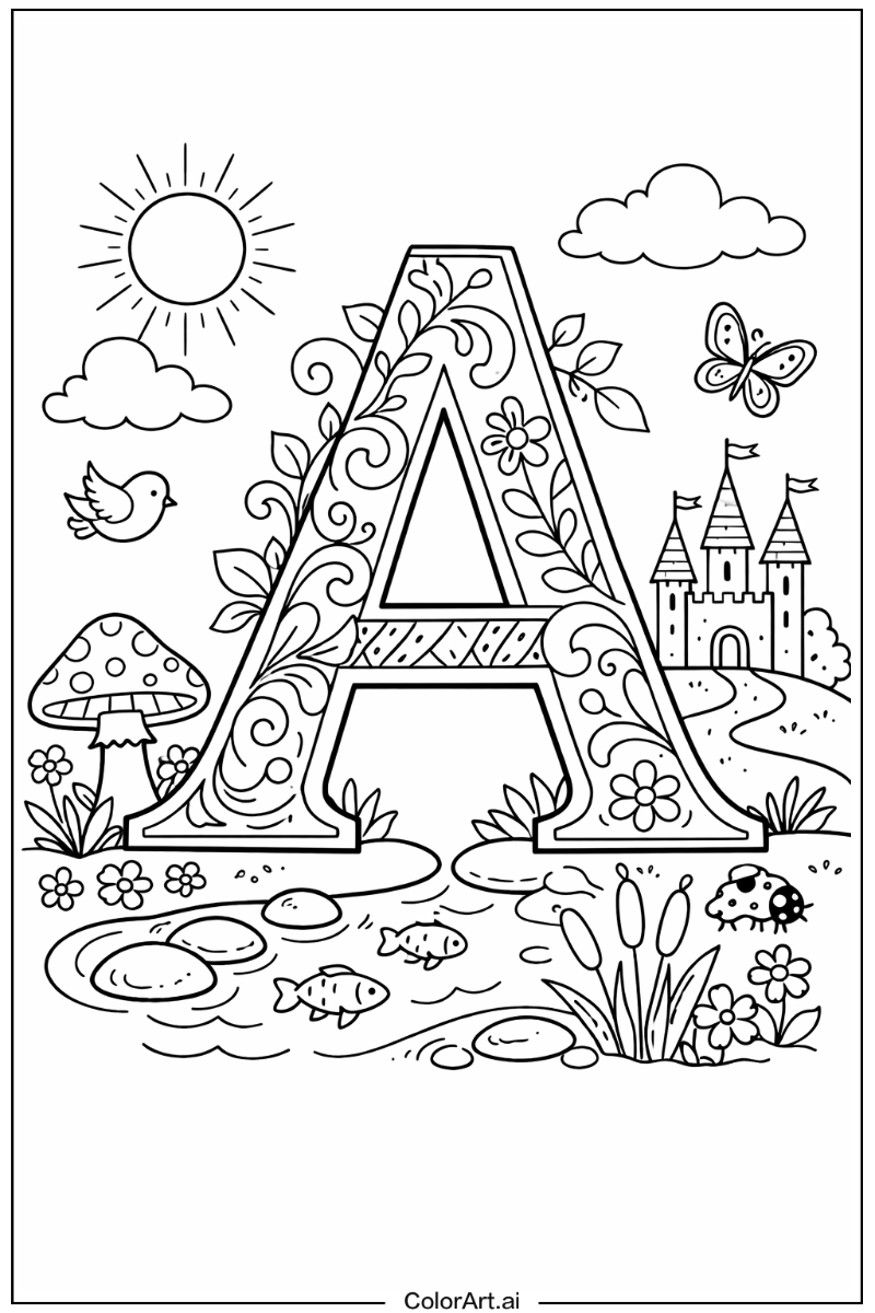 Decorated letter a Letter A Scene 2