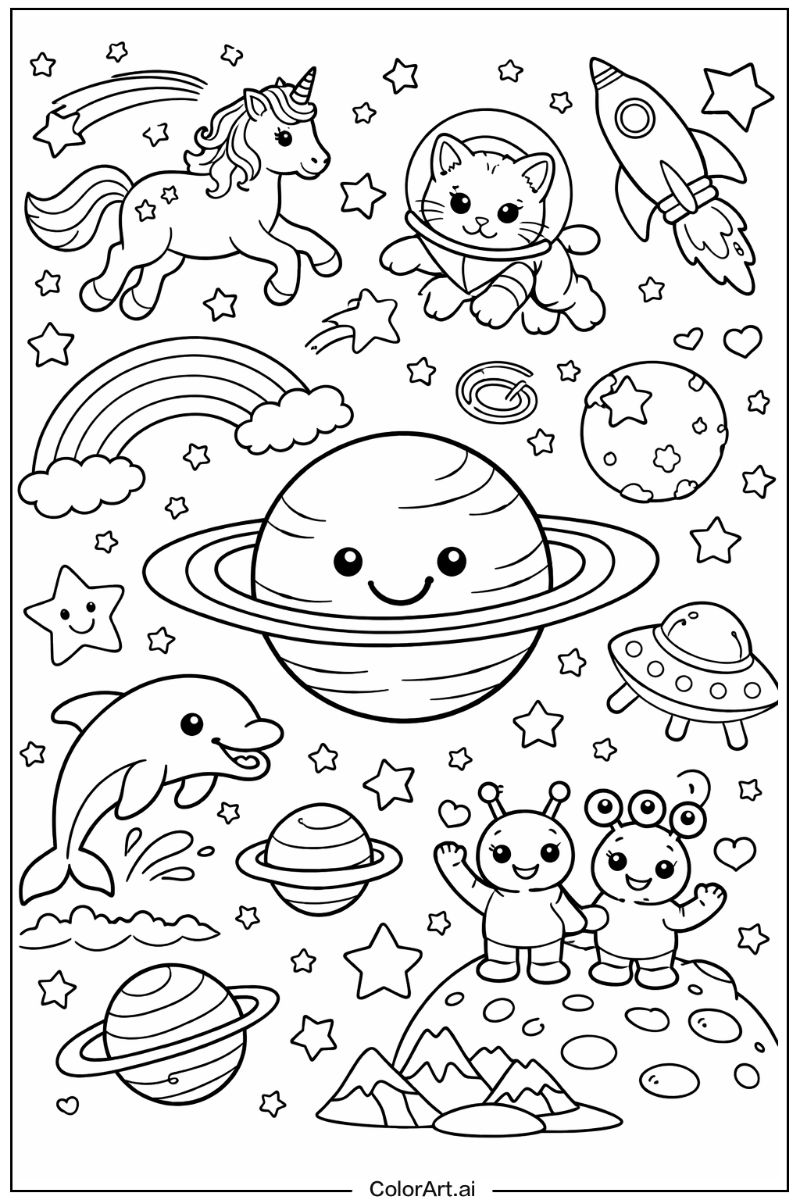 Lisa frank with Galaxy Theme