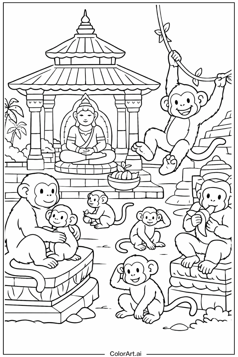 Monkey with Temple monkeys Theme
