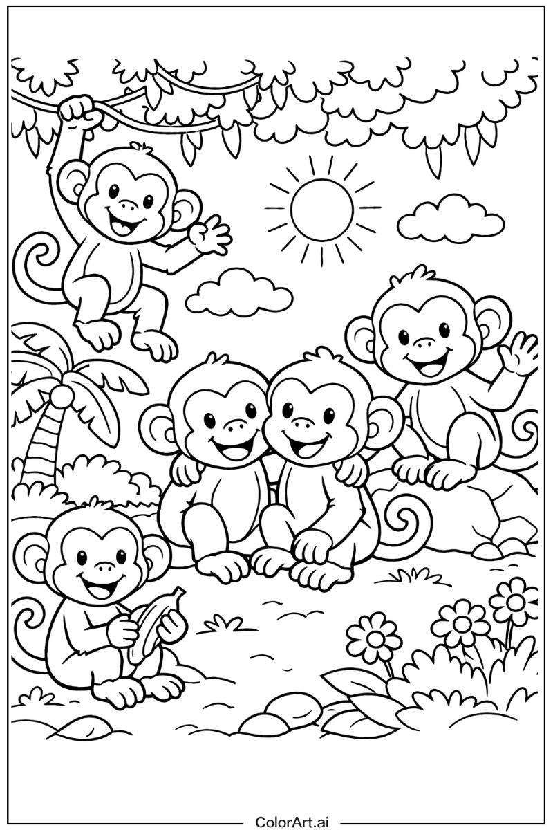 Monkey with Friends together Theme
