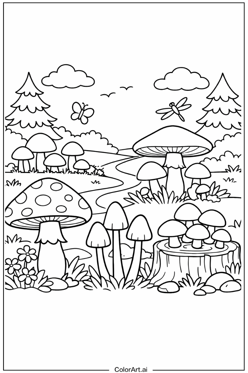 Woodland Mushroom Scene