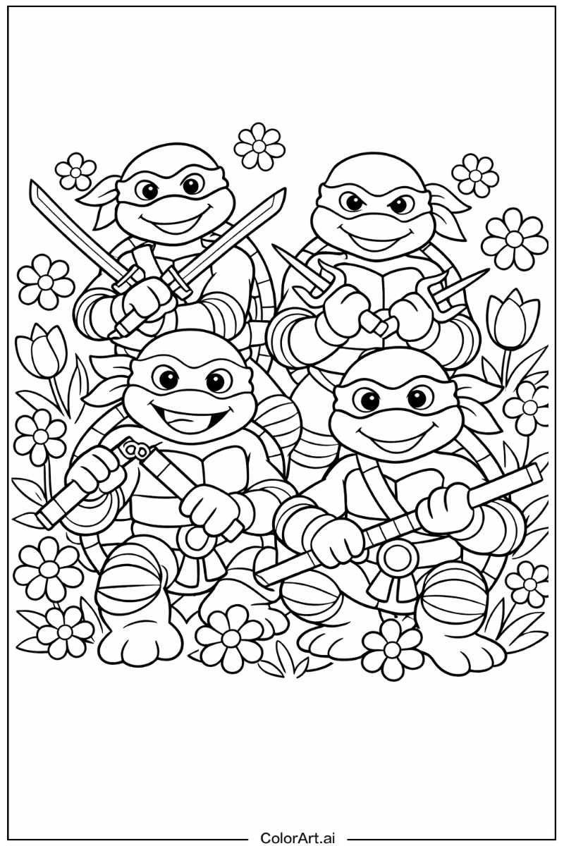 ninja turtles with Flowers 2