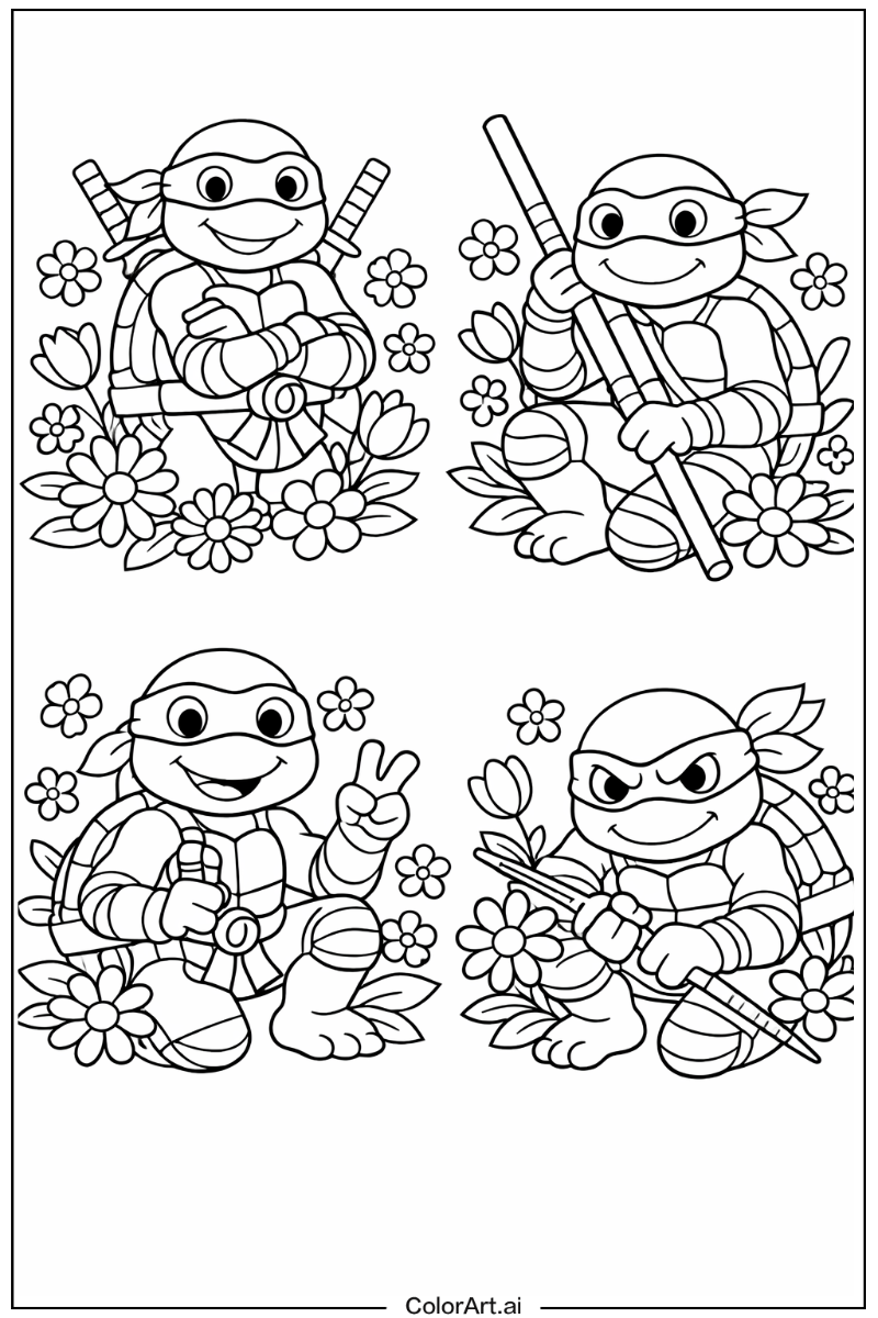 ninja turtles with Flowers 3