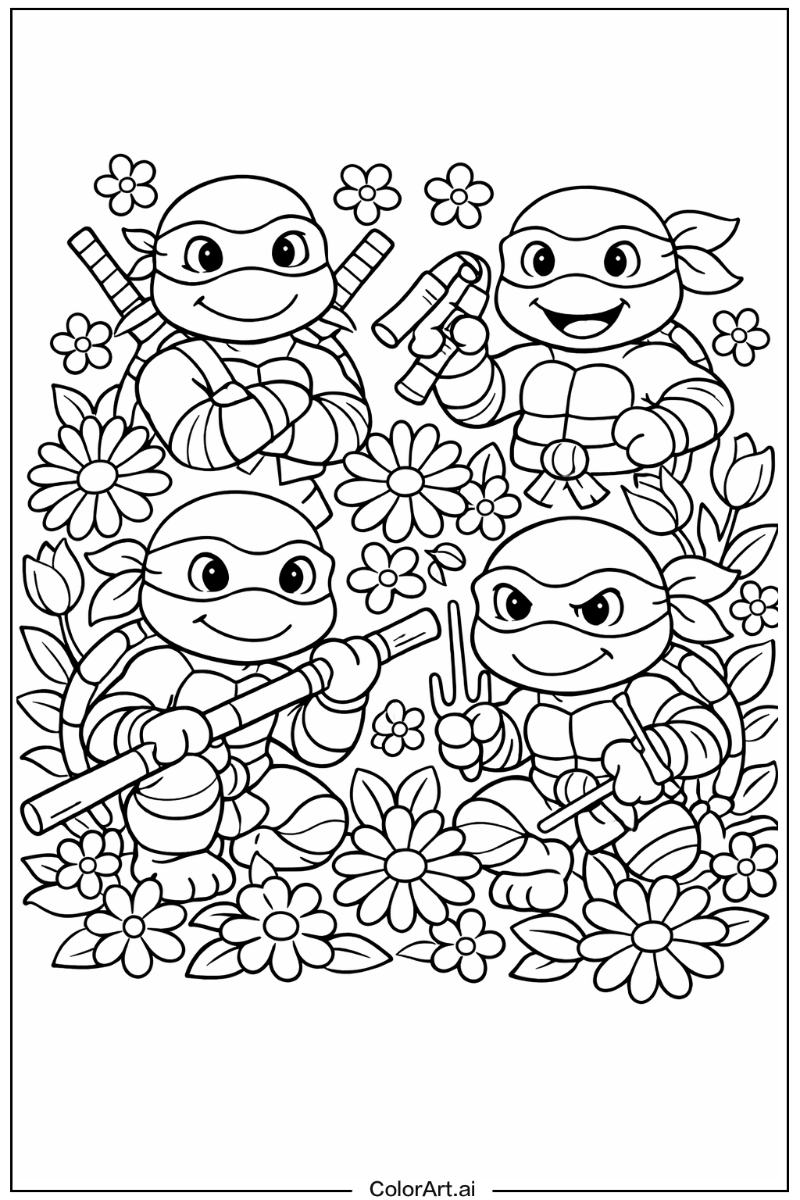 ninja turtles with Flowers