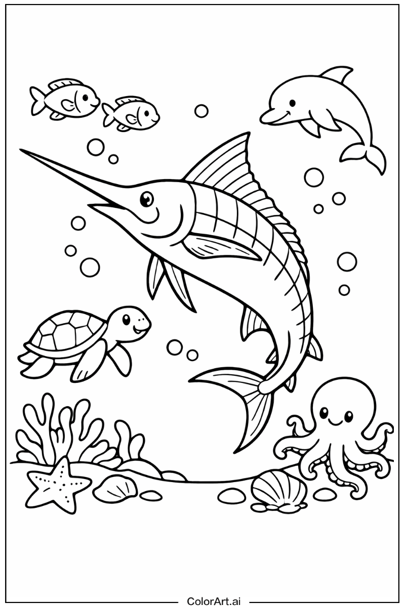 Ocean animals with Marlin Theme
