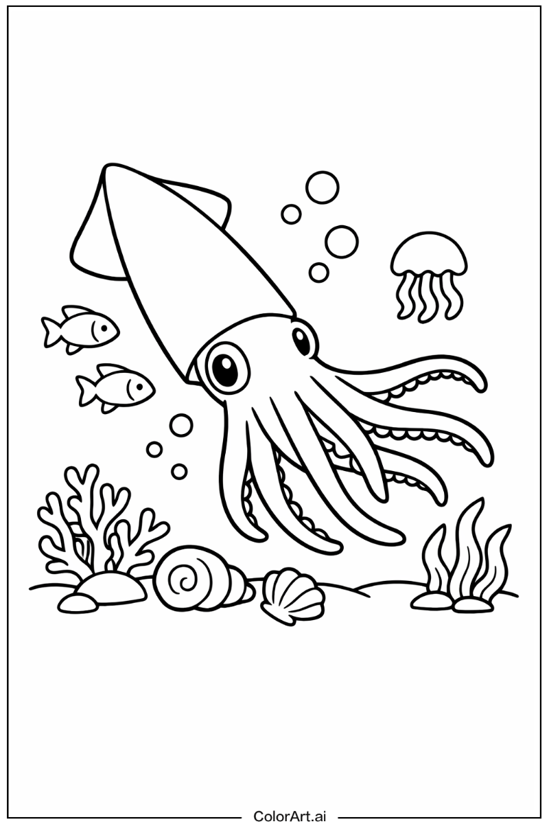 Ocean animals with Squid Theme
