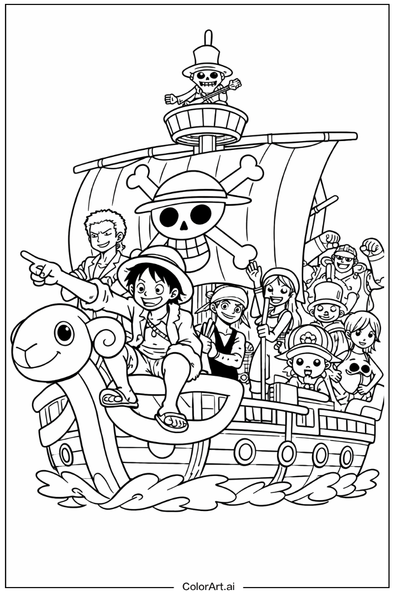 Straw hat pirates sailing scene One Piece Scene