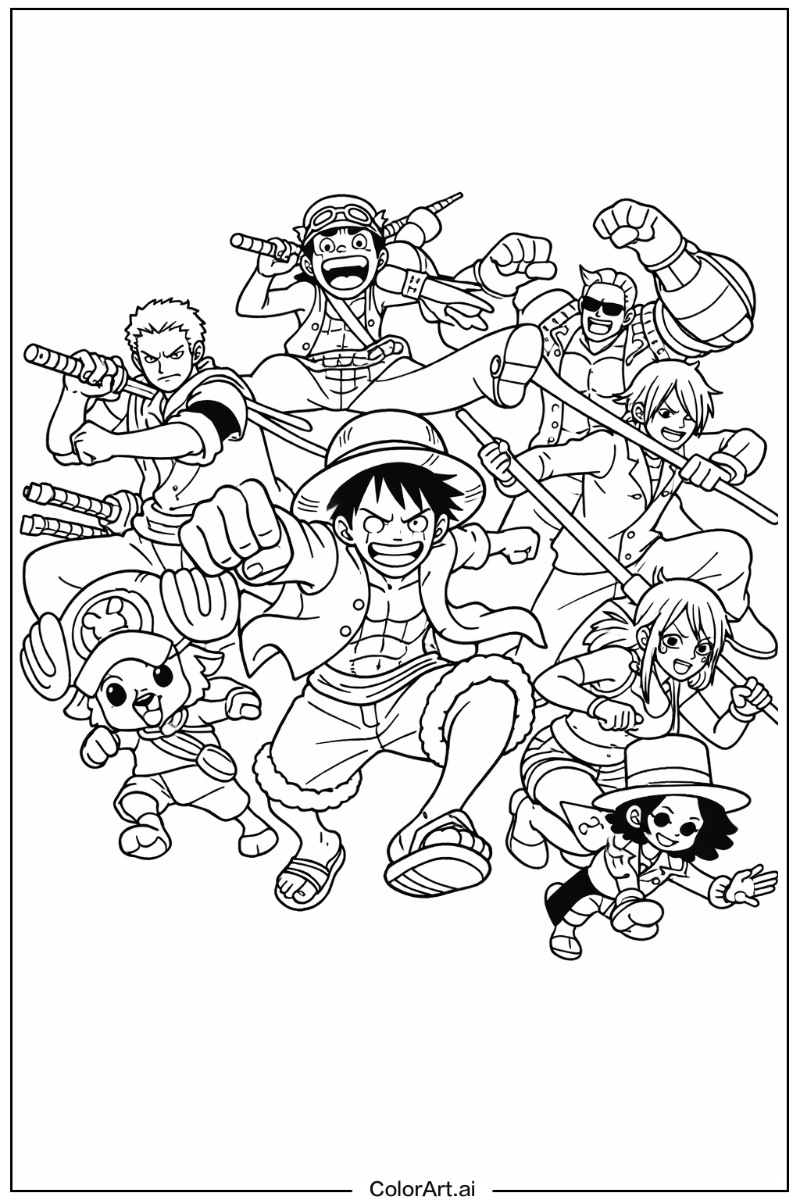 One Piece with Straw hat pirates battle scene Theme