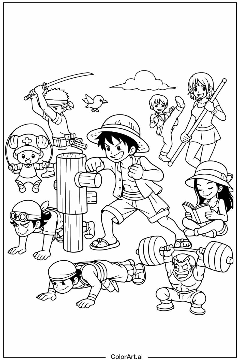 One Piece with Straw hat pirates training scene Theme