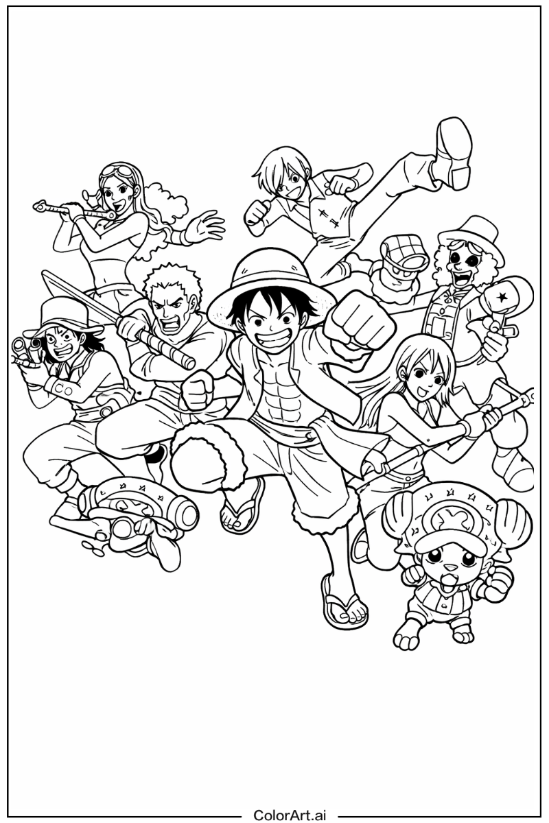One Piece with Straw hat pirates battle scene Theme 2