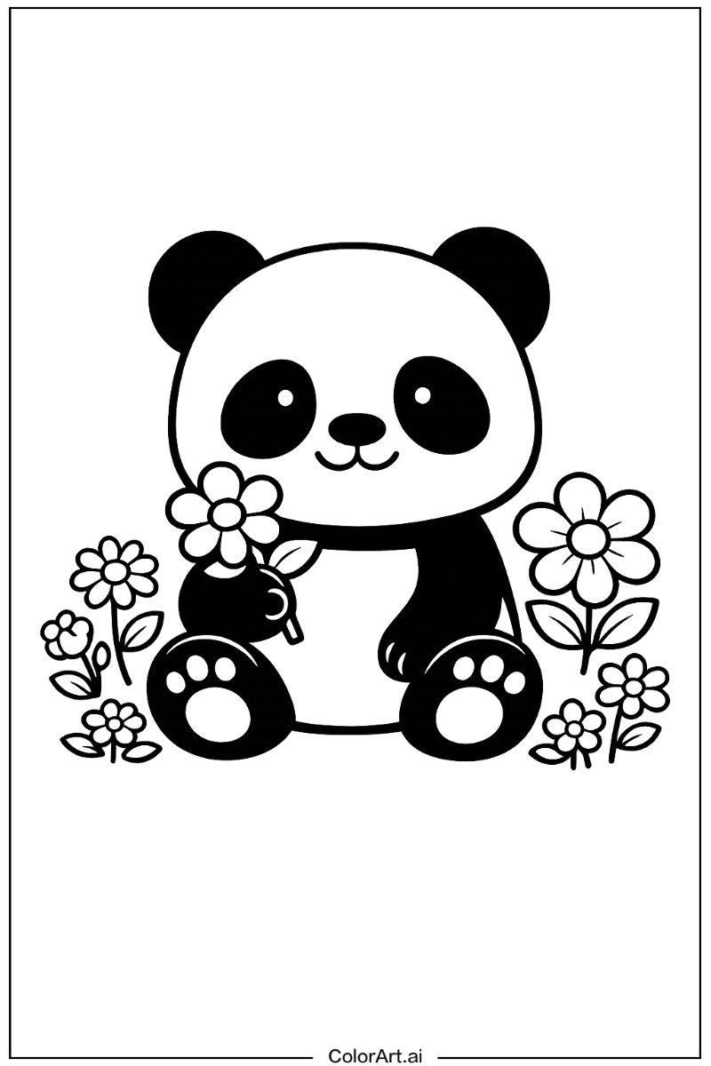 panda with Flowers 4