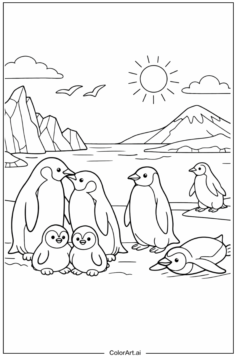 Penguin with Group of penguins Theme