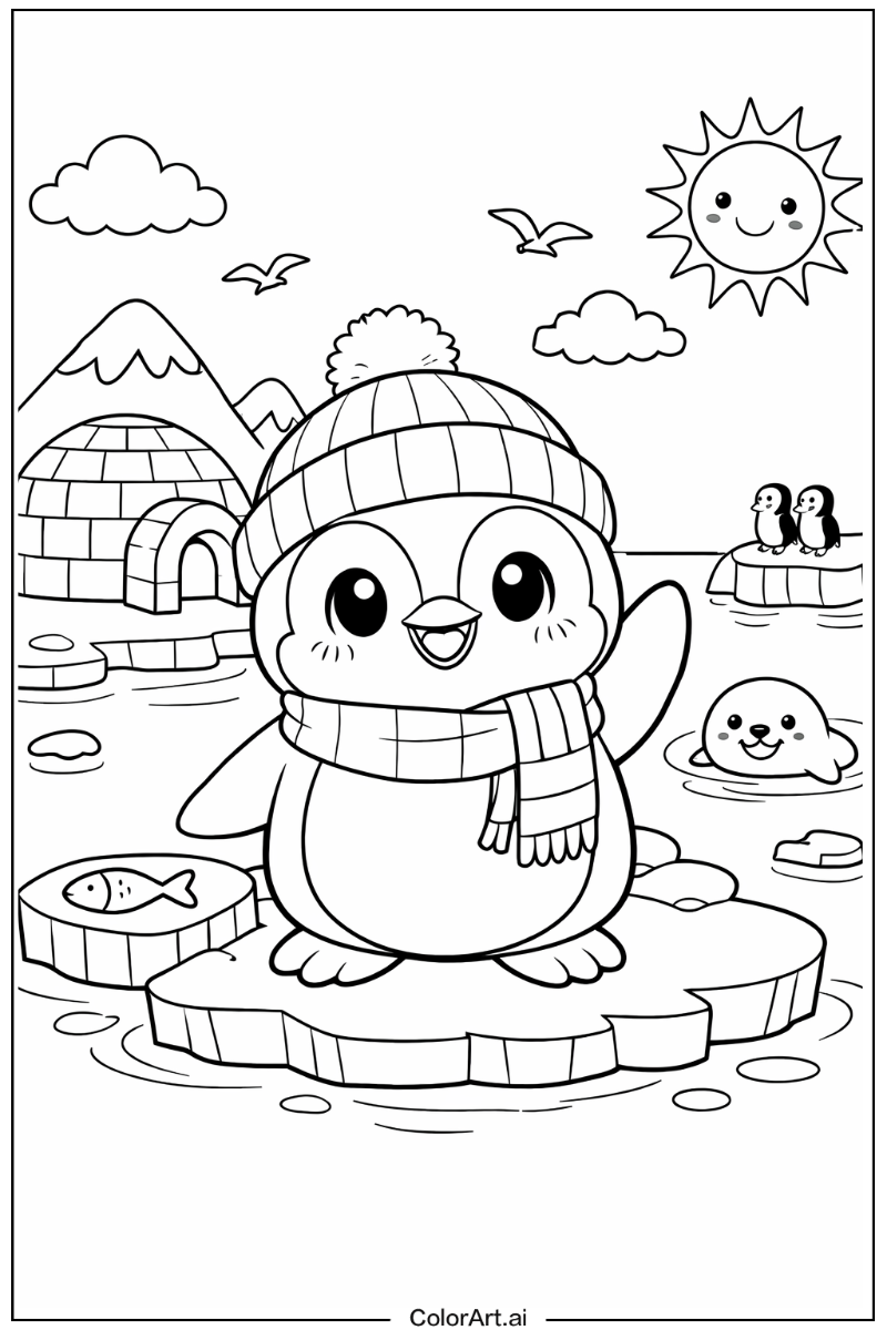 Anime penguin character Penguin Scene