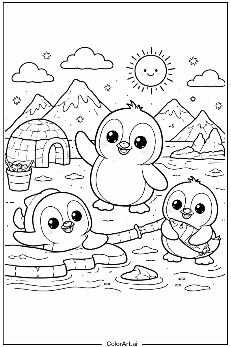 Penguin with Cartoon mascot penguin Theme