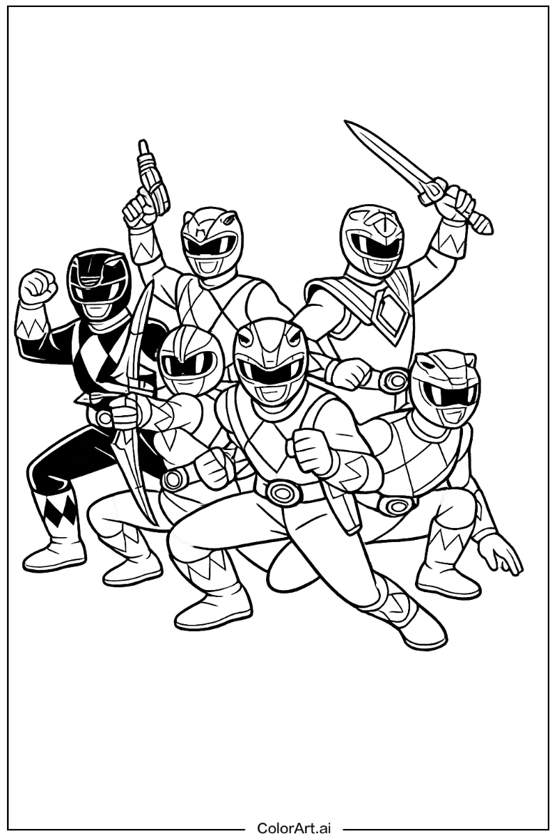 Power range with Power rangers group pose Theme 2