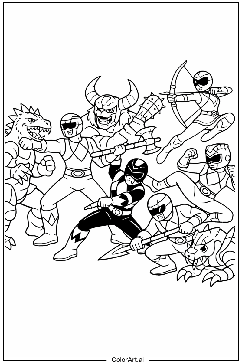 Power rangers fighting monsters Power range Design 2