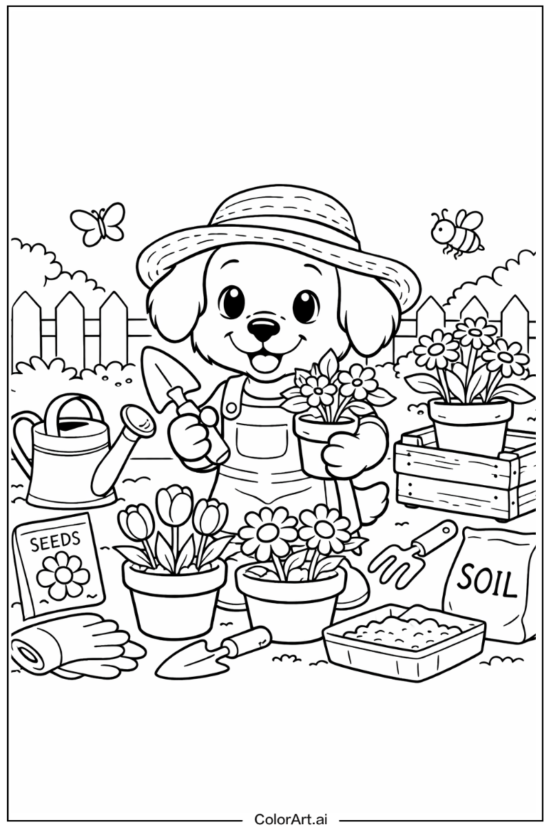 Gardening Puppy dog in the Backyard