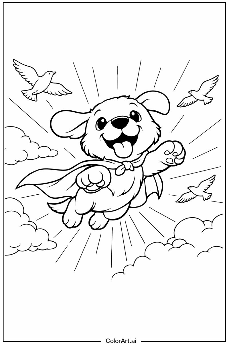 Flying Puppy dog Through the Clouds