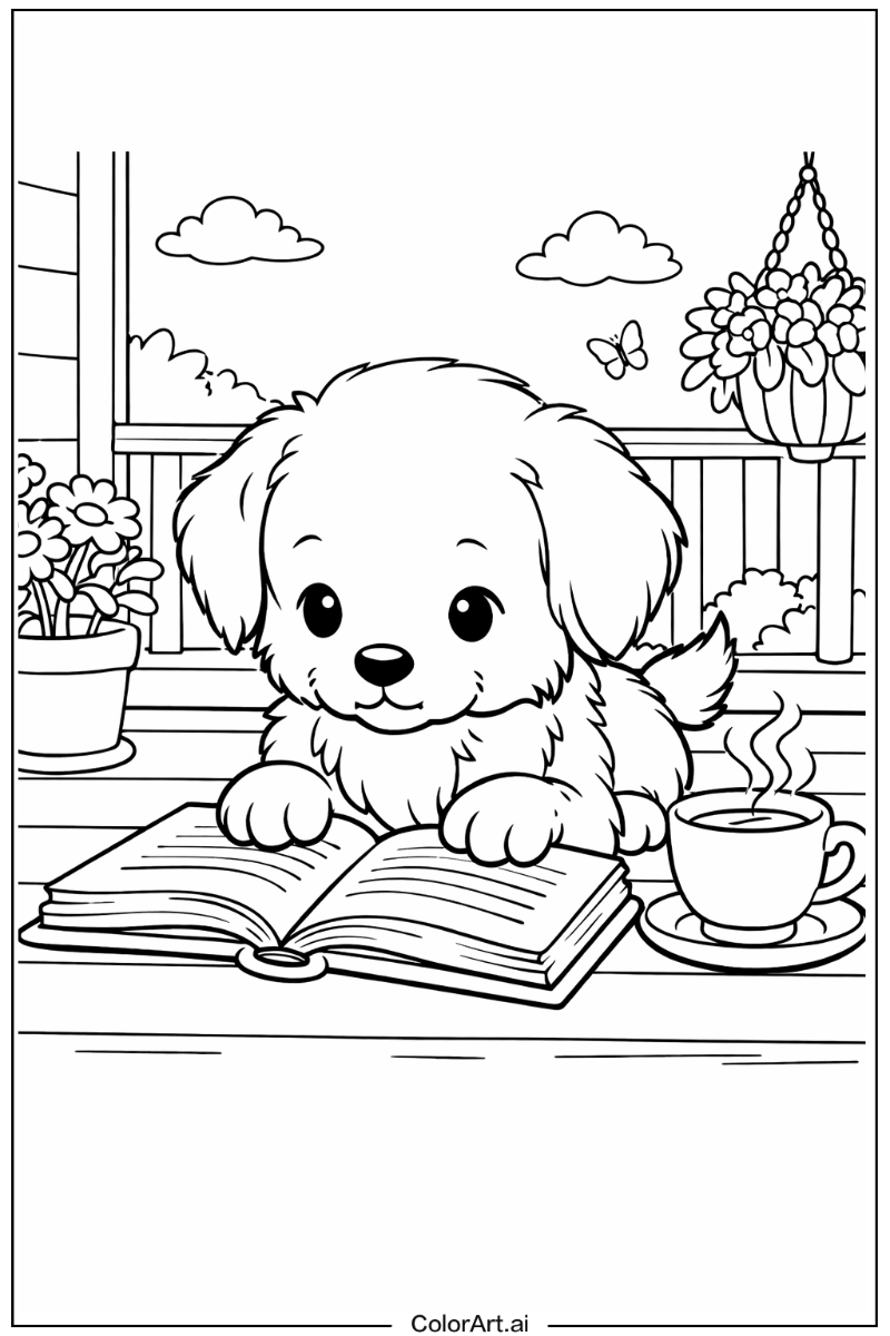 Reading Puppy dog on the Porch