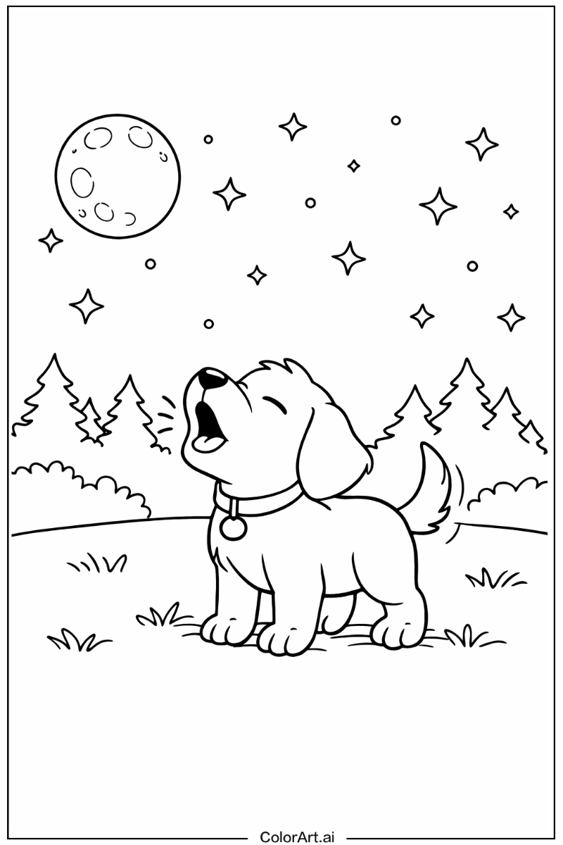 Barking Puppy dog at the Moonlight