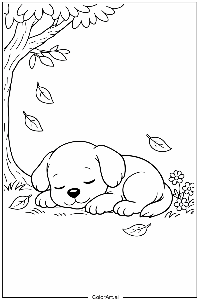 Sleeping Puppy dog Under the Tree