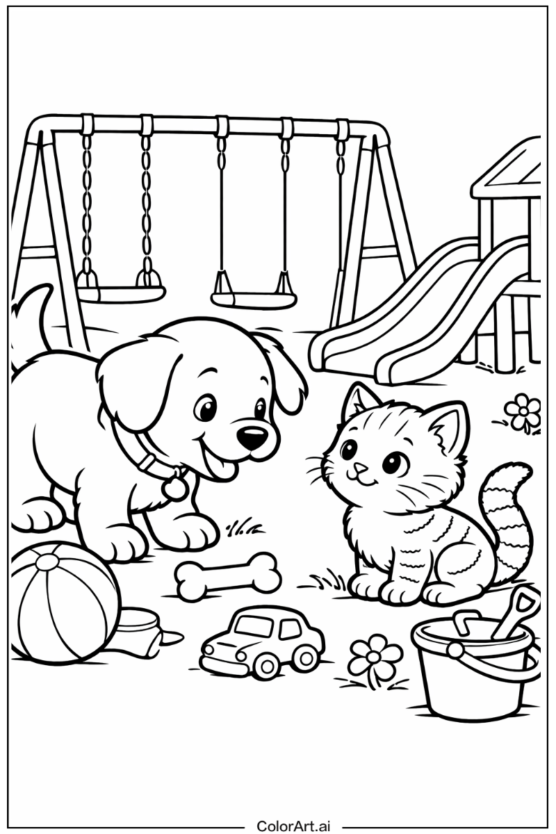 Meeting Puppy dog with a Kitten