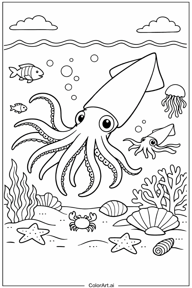 Sea animals with Squid Theme 2