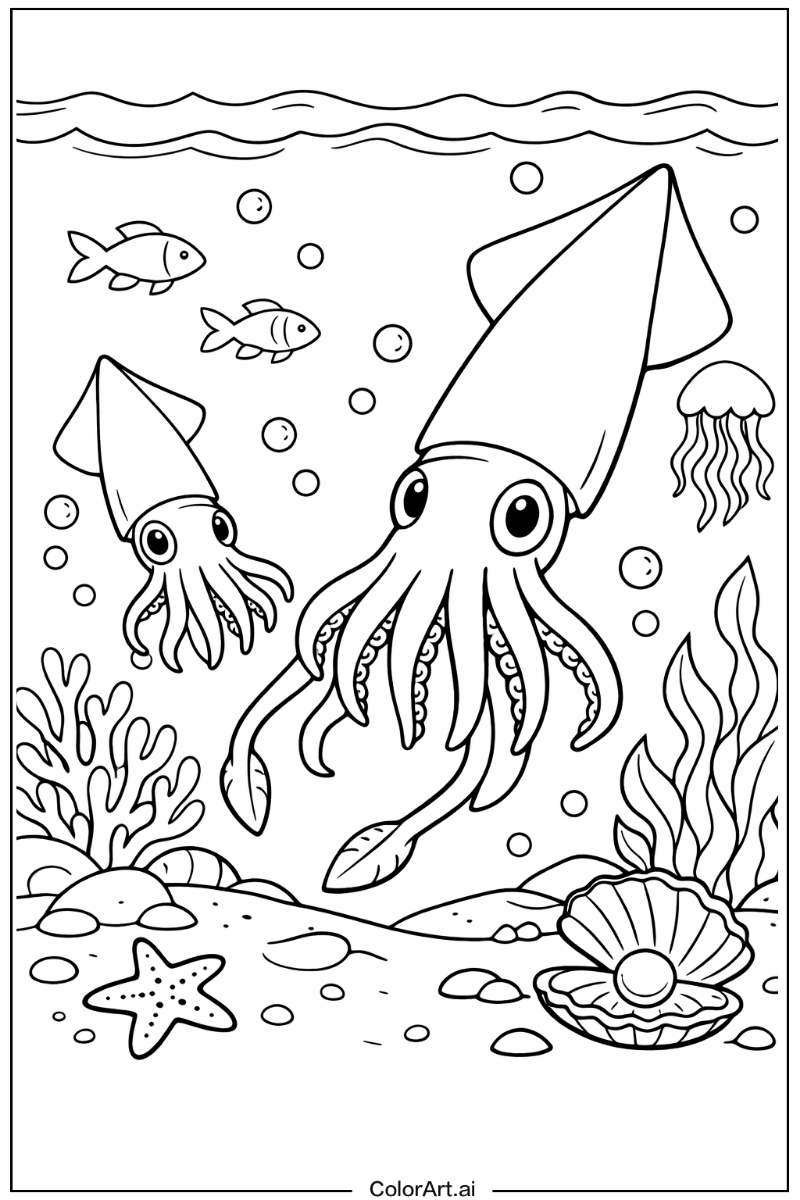 Sea animals with Squid Theme