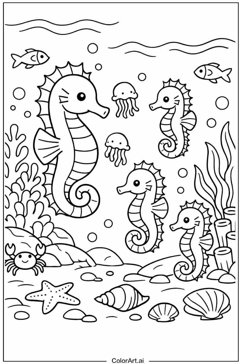 Sea animals with Seahorse Theme