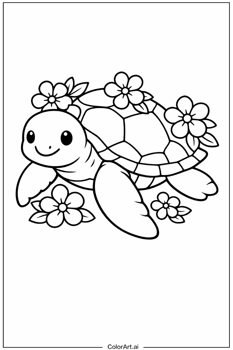 sea turtle with Flowers 3