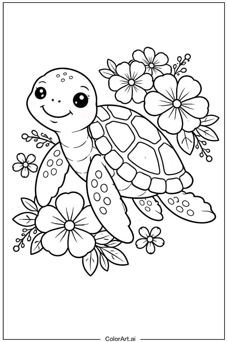 sea turtle with Flowers 4