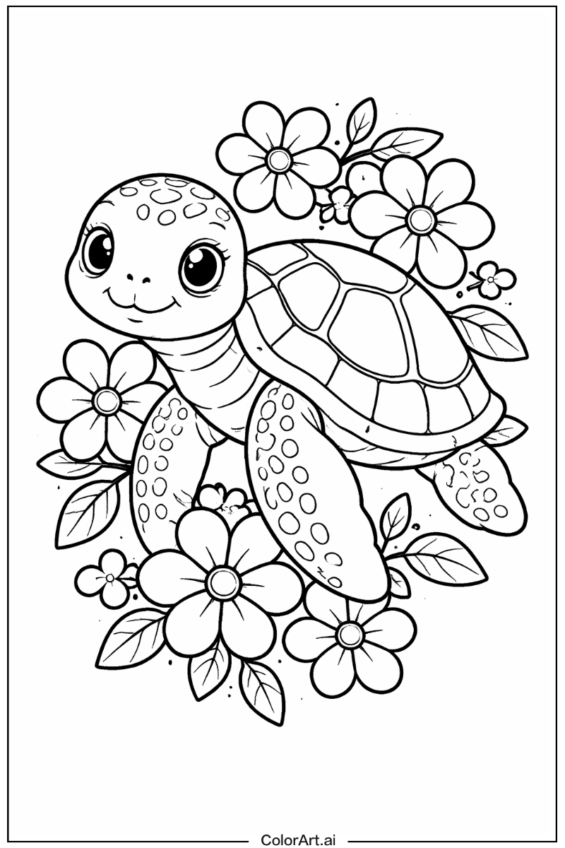 sea turtle with Flowers 1